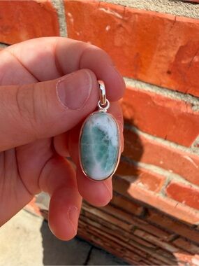Sterling Silver Green and White Oval Larimar Pendant